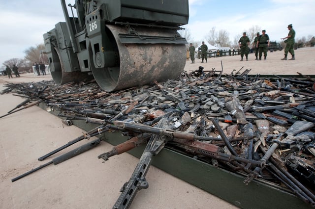 Thousands of confiscated firearms are destroyed last year in the border city of Ciudad Juarez, Mexico.