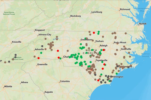 There were multiple fires active in North Carolina, a map from the North Carolina Forest Service showed on Tuesday morning.