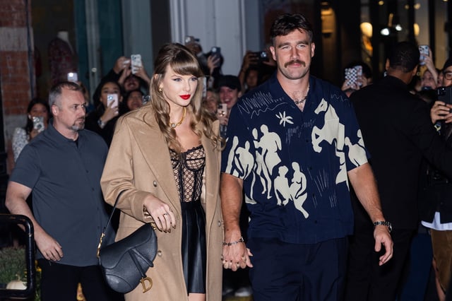 Taylor Swift (L) and Travis Kelce are seen in SoHo on October 11, 2024 in New York City.