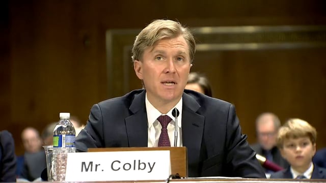 Bridge Colby speaking at his confirmation hearing.
