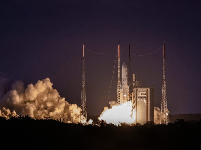 A Eutelsat satellite is launched in 2022. The company saw its share price triple this week amid investor speculation that it could help replace Starlink access in Ukraine.