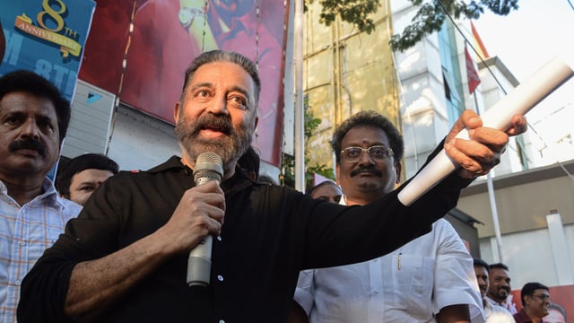 Makkal Needhi Maiam (MNM) chief Kamal Haasan at an all-party meeting.