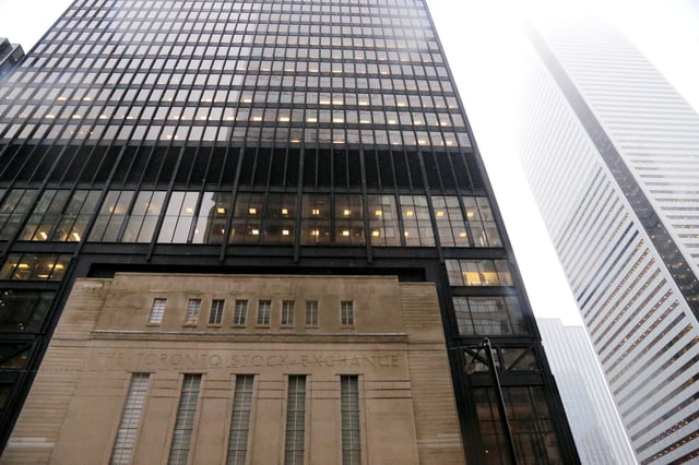 The Art Deco facade of the original Toronto Stock Exchange building is seen on Bay Street in Toronto, Ontario, Canada January 23, 2019.   REUTERS/Chris Helgren/File Photo