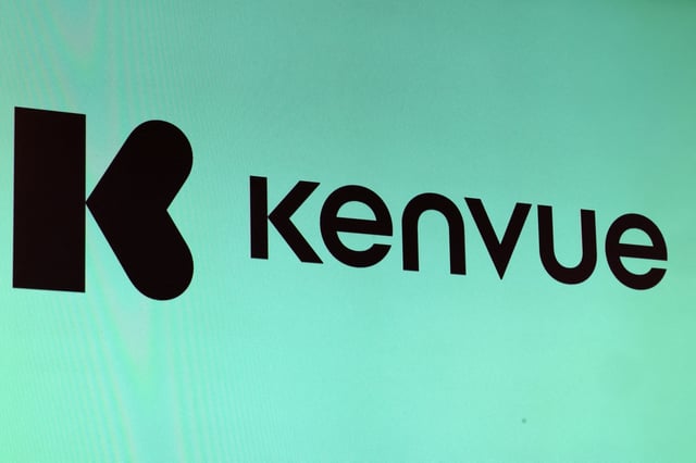 The company logo for Kenvue Inc. Johnson & Johnson's consumer-health business, is displayed on a screen during the company's IPO at the New York Stock Exchange (NYSE) in New York City, U.S., May 4, 2023.