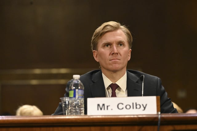 Elbridge Colby is seen at Senate Committee on Armed Services Hearings to examine his nomination to be Under Secretary of Defense for Policy in the Dirksen Senate office building in Washington, DC, on Tuesday, March 4, 2025.