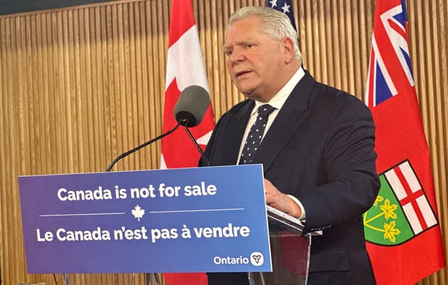 Ontario Premier Doug Ford responds to U.S. President Donald Trump's new 25% tariffs on imports from Mexico and Canada, in Toronto, Ontario, Canada March 4, 2025. REUTERS/Kyaw Soe Oo/File Photo