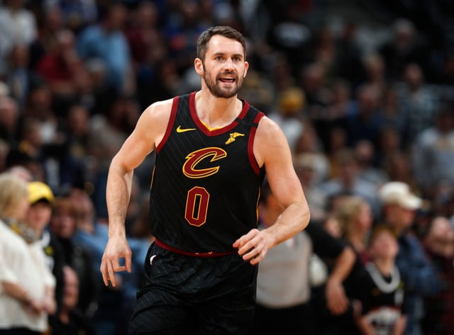 Kevin Love, as seen in 2020 during his Cleveland Cavaliers tenure, before joining the Heat two seasons ago. (AP Photo/David Zalubowski)