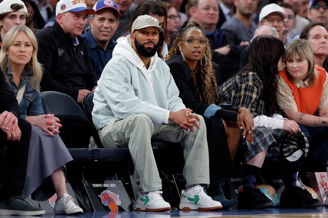 Common, left, and Jennifer Hudson are seen at a game between the Indiana Pacers and the New York Knicks at New York&#39;s Madison Square Garden on May 14, 2024. The couple was spotted during a Golden State Warriors game against the New York Knicks on March 4.