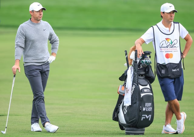 ORLANDO, FLORIDA - MARCH 05: Rory McIlroy of Northern Ireland waits to play a shot with his caddie Harry Diamond during the pro-am as a preview to the Arnold Palmer Invitational presented by Mastercard 2025 at Arnold Palmer Bay Hill Golf Course on March 05, 2025 in Orlando, Florida.