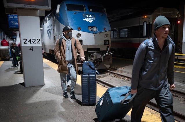 CHICAGO, ILLINOIS - DECEMBER 04: Passengers arrive on an Amtrak train at Union Station on December 04, 2024 in Chicago, Illinois. Amtrak carried a record 32.8 million passengers in their 2024 fiscal year, a 15 percent increase over the same period in 2023. (Photo by Scott Olson/Getty Images)