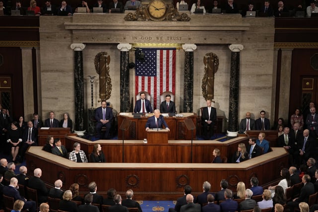 President Donald Trump addresses a joint session of Congress at the Capitol in Washington, Tuesday, March 4, 2025. (AP Photo/Ben Curtis)