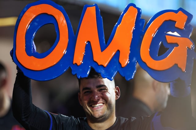NEW YORK, NEW YORK - JULY 12: Jose Iglesias #11 of the New York Mets reacts with an OMG sign against the Colorado Rockies at Citi Field on July 12, 2024 in the Queens borough of New York City.