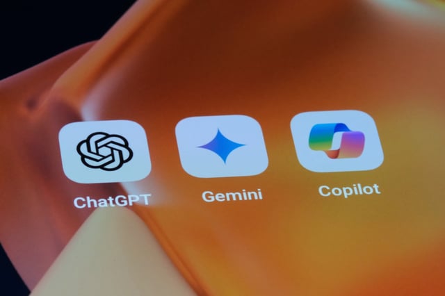 Shanghai,China-Feb.17th 2024: Google Gemini, OpenAI ChatGPT and Microsoft Copilot app icons on screen.