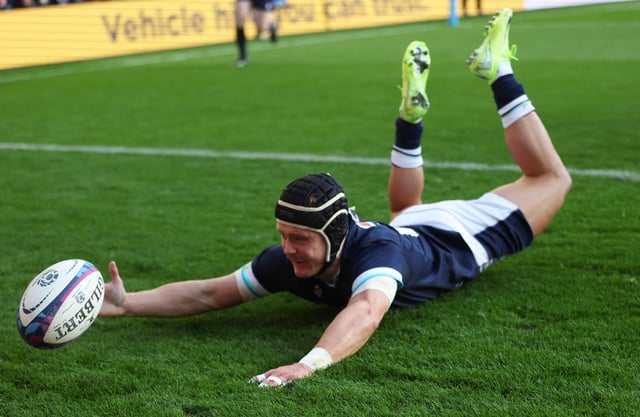 Rugby Union - Autumn Internationals - Scotland v Australia - Scottish Gas Murrayfield Stadium, Edinburgh, Scotland, Britain - November 24, 2024  Scotland's Darcy Graham misses a chance to score a try REUTERS/Russell Cheyne/File Photo