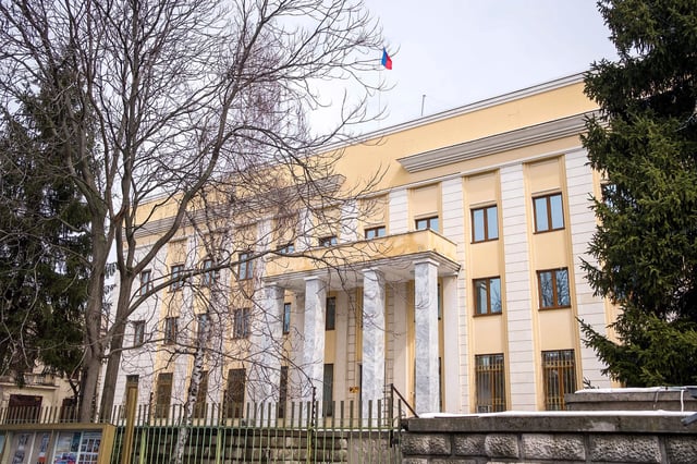 The exterior of the Russian Embassy in Bucharest is pictured on March 27, 2018. - Fourteen European Union countries are to expel a total of 30 Russian diplomats in a coordinated international response to Moscow over the poisoning of Sergei Skripal in the English city of Salisbury, according to an AFP tally. (Photo by Andrei PUNGOVSCHI / AFP) (Photo by ANDREI PUNGOVSCHI/AFP via Getty Images)