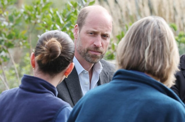 Prince William speaks to staff members at the Health and Wellbeing Garden of the Royal Berkshire Hospital (Photo: Richard Pohle/Reuters)
