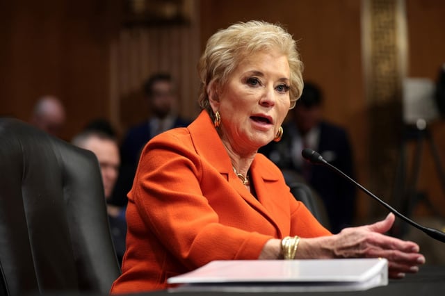 A draft of an executive order from President Donald Trump calls on Education Secretary Linda McMahon to close the Department of Education by taking all the necessary steps &#34;permitted by law,&#34; according to ABC News. However, the elimination of the department requires congressional approval. (Win McNamee/Getty Images/TNS)