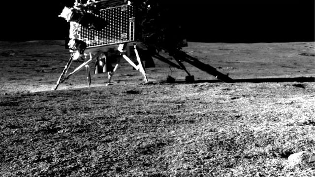 The Vikram lander on the lunar surface with the ChaSTE probe deployed.
