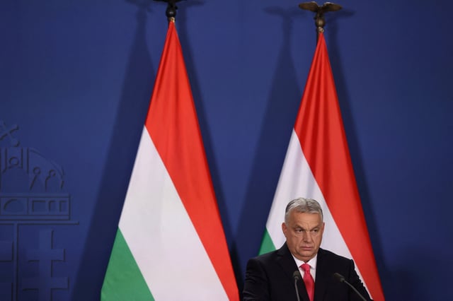 Hungarian Prime Minister Viktor Orban attends a joint news conference with North Macedonian Prime Minister Hristijan Mickoski in Budapest, Hungary, March 4, 2025. REUTERS/Bernadett Szabo