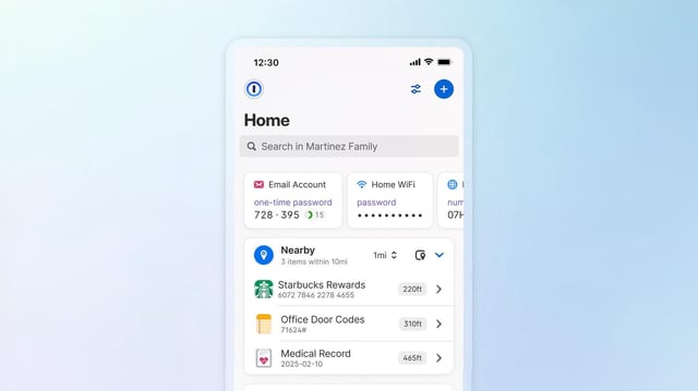 1Password users can now add locations to specific items which appear under the Nearby section