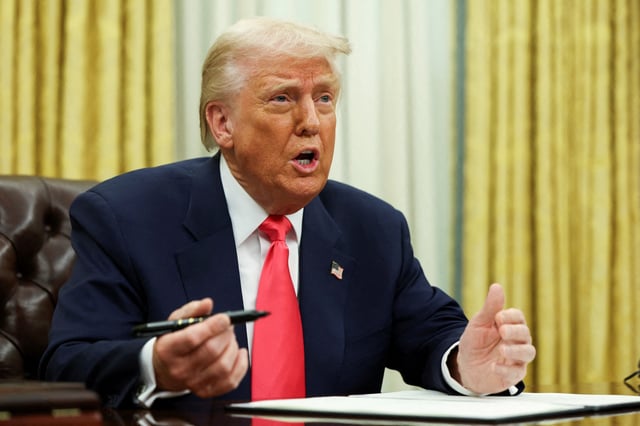 U.S. President Donald Trump speaks in the Oval Office, on the day he signs executive orders, at the White House in Washington, D.C., U.S. March 6, 2025. REUTERS/Evelyn Hockstein/File Photo