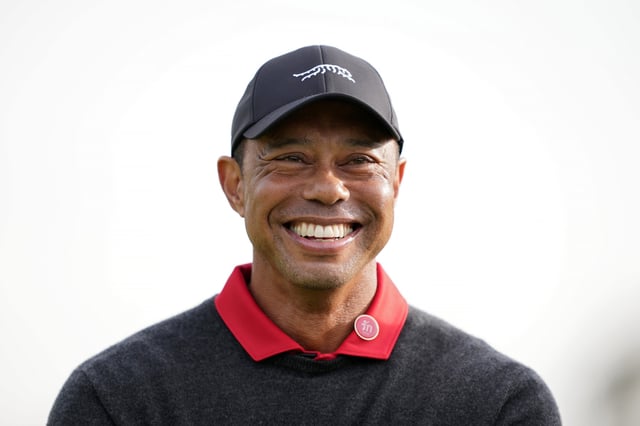 LA JOLLA, CALIFORNIA - FEBRUARY 16: Tiger Woods looks on during the trophy ceremony after the final round of The Genesis Invitational 2025 at Torrey Pines Golf Course on February 16, 2025 in La Jolla, California. (Photo by Michael Owens/Getty Images)