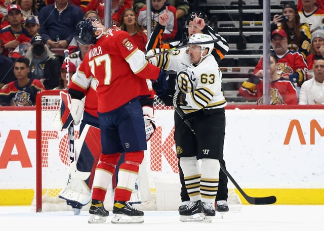 New Florida Pantherrs winger Brad Marchand won&#39;t be at odds with Niko Mikkola any more after Friday&#39;s trade. (Photo by Bruce Bennett/Getty Images)