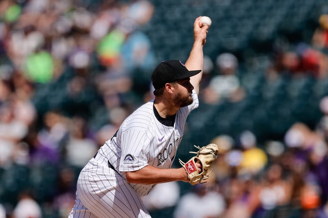 Jun 23, 2024; Denver, Colorado, USA; Colorado Rockies relief pitcher Jalen Beeks (68) pitches in the ninth inning against the Washington Nationals at Coors Field. Mandatory Credit: Isaiah J. Downing-USA TODAY Sports/File Photo