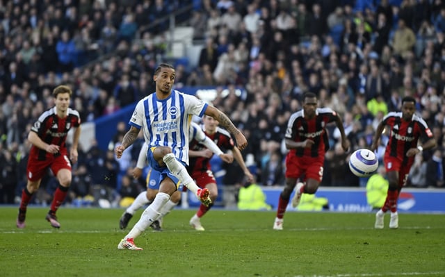 Soccer Football - Premier League - Brighton & Hove Albion v Fulham - The American Express Community Stadium, Brighton, Britain - March 8, 2025  Brighton & Hove Albion's Joao Pedro scores their second goal from the penalty spot REUTERS/Tony O Brien