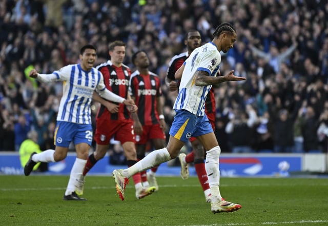 Soccer Football - Premier League - Brighton & Hove Albion v Fulham - The American Express Community Stadium, Brighton, Britain - March 8, 2025  Brighton & Hove Albion's Joao Pedro celebrates scoring their second goal REUTERS/Tony O Brien