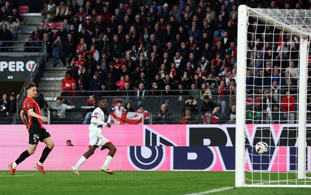 Soccer Football - Ligue 1 - Stade Rennes v Paris St Germain - Roazhon Park, Rennes, France - March 8, 2025 Paris St Germain's Ousmane Dembele scores their third goal REUTERS/Stephane Mahe