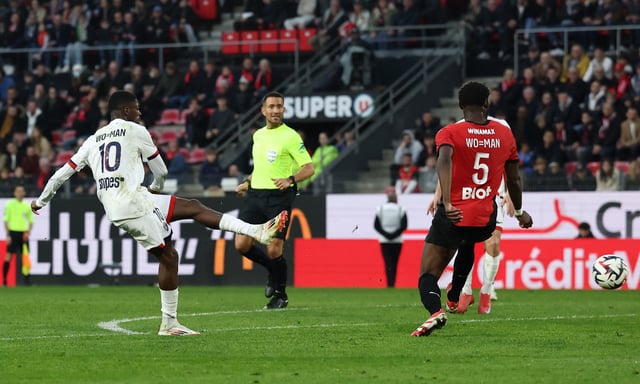 Soccer Football - Ligue 1 - Stade Rennes v Paris St Germain - Roazhon Park, Rennes, France - March 8, 2025 Paris St Germain's Ousmane Dembele scores their fourth goal REUTERS/Stephane Mahe