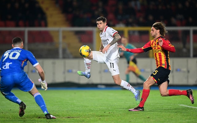 Soccer Football - Serie A - Lecce v AC Milan - Stadio Via del mare, Lecce, Italy - March 8, 2025 AC Milan's Christian Pulisic scores their third goal REUTERS/Daniele Mascolo