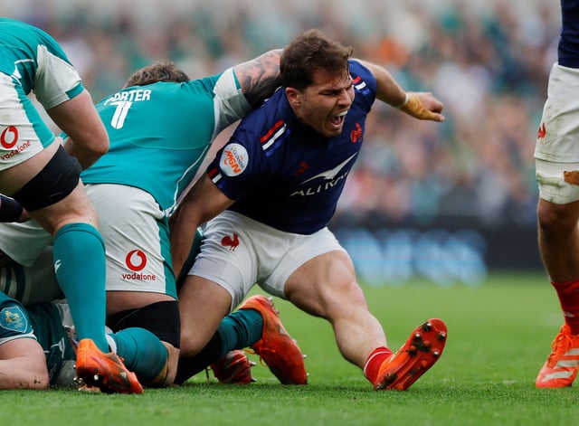 Rugby Union - Six Nations Championship - Ireland v France - Aviva Stadium, Dublin, Ireland - March 8, 2025 France's Antoine Dupont sustains an injury REUTERS/Clodagh Kilcoyne