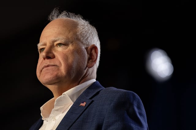 Governor Tim Walz (D-MN) speaks at a campaign rally in Cobb County, Georgia on November 3, 2024.