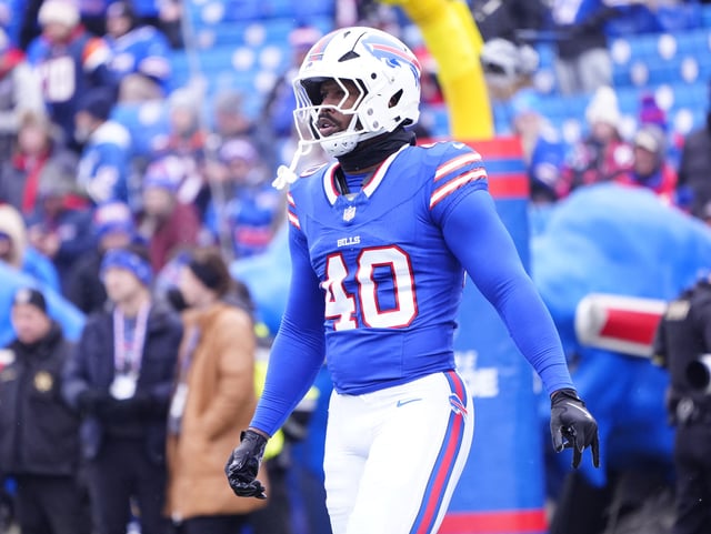 Jan 12, 2025; Orchard Park, New York, USA; Buffalo Bills linebacker Von Miller (40) warms up before a game against the Denver Broncos in an AFC wild card game at Highmark Stadium. Mandatory Credit: Gregory Fisher/File Photo