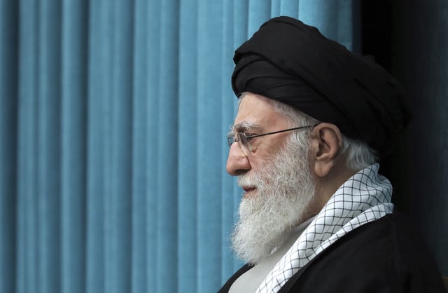 In this photo released by an official website of the office of the Iranian supreme leader, Supreme Leader Ayatollah Ali Khamenei attends a ceremony meeting a group of officials, in Tehran, Iran, Saturday, March 8, 2025.