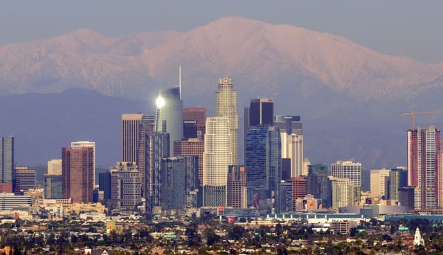 This photo taken on February 7, 2019 shows a view of the downtown Los Angeles skyline.