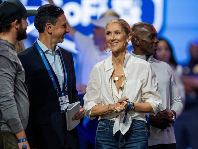 Singer Celine Dion attends the Jupiter Links GC against Atlanta Drive GC during a TGL match in SoFi Center at Palm Beach State College on March 4, 2025, in Palm Beach Gardens, Florida.