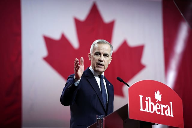 Mark Carney, Leader of the Liberal Party of Canada, speaks after being announced the winner at the Liberal Leadership Event in Ottawa, Ontario, Sunday, March 9, 2025. 