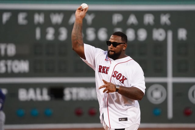 Sep 7, 2021; Boston, Massachusetts, USA; New England Patriots Davon Godchaux (92) throws out the first pitch before the game against the Boston Red Sox and Tampa Bay Rays at Fenway Park. Mandatory Credit: David Butler II-USA TODAY Sports/File Photo
