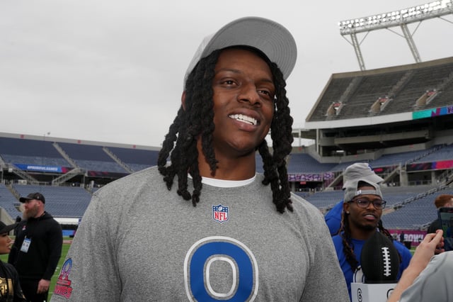 Feb 1, 2025; Orlando, FL, USA; Carolina Panthers cornerback Jaycee Horn (8) during NFC Practice for the Pro Bowl Games at Camping World Stadium. Mandatory Credit: Kirby Lee-Imagn Images/File Photo