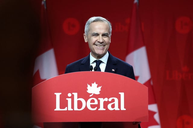 Canada&#39;s Liberal Leader and Prime Minister-elect Mark Carney speaks after being elected as the new Liberal Party leader, in Ottawa on March 9, 2025.