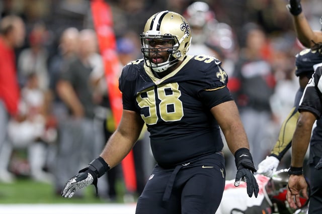 Oct 6, 2019; New Orleans, LA, USA; New Orleans Saints defensive tackle Sheldon Rankins (98) celebrates after a sack of Tampa Bay Buccaneers quarterback Jameis Winston (not pictured) in the second half at the Mercedes-Benz Superdome. Mandatory Credit: Chuck Cook-USA TODAY Sports/File Photo