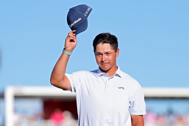Karl Vilips of Australia celebrates after winning the Puerto Rico Open 2025 at Grand Reserve Golf Club on March 09, 2025 in Rio Grande, Puerto Rico.