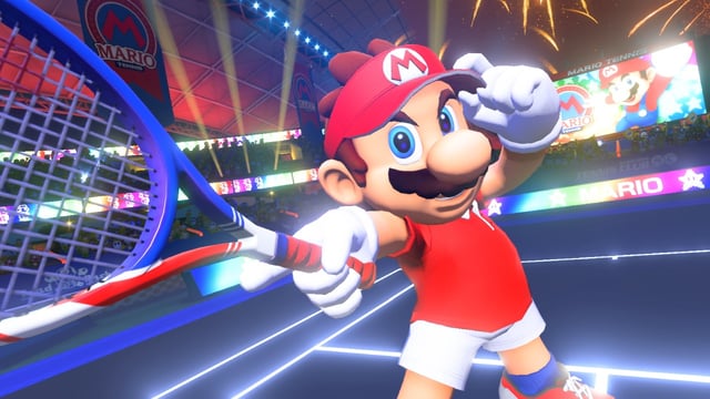 Mario in Mario Tennis Aces striking a pose.