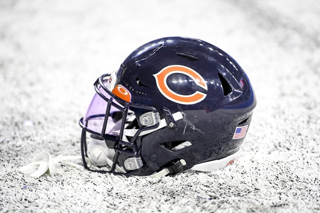 A Chicago Bears helmet is pictured after the game against the Detroit Lions at Ford Field on November 25, 2021 in Detroit, Michigan. The Bears took a step closer to the first overall pick of the 2024 NFL Draft on Thursday night.
