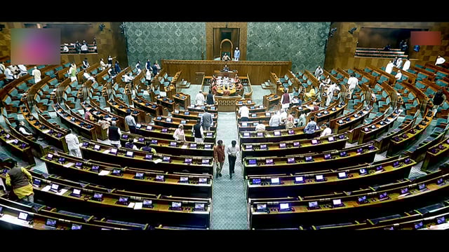 Proceedings of the Lok Sabha underway during the Budget Session of Parliament, in New Delhi on Monday. (Sansad TV)