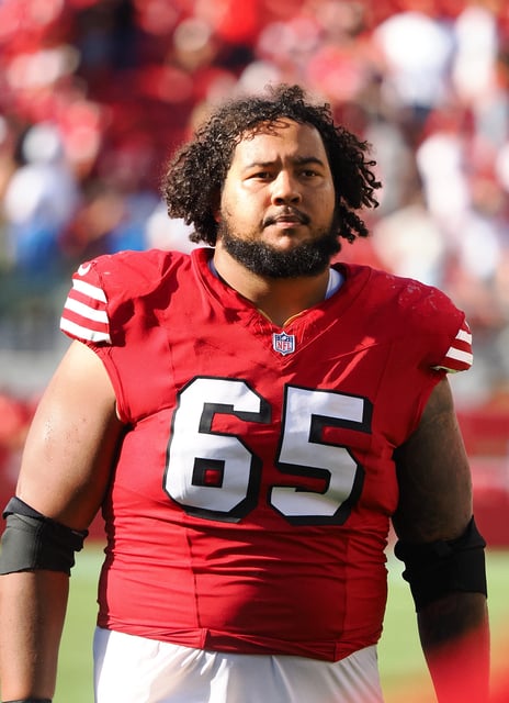 ct 6, 2024; Santa Clara, California, USA; San Francisco 49ers offensive lineman Aaron Banks (65) after the game against the Arizona Cardinals at Levi's Stadium. Mandatory Credit: Kelley L Cox-Imagn Images/File Photo