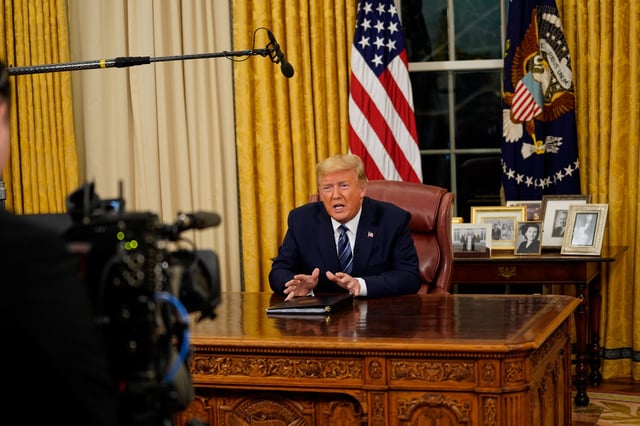 U.S. President Donald Trump speaks about the U.S response to the COVID-19 coronavirus pandemic during an address to the nation from the Oval Office of the White House in Washington, U.S., March 11, 2020.
